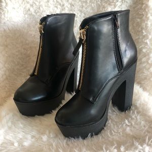 Black Faux Leather Platform Boots